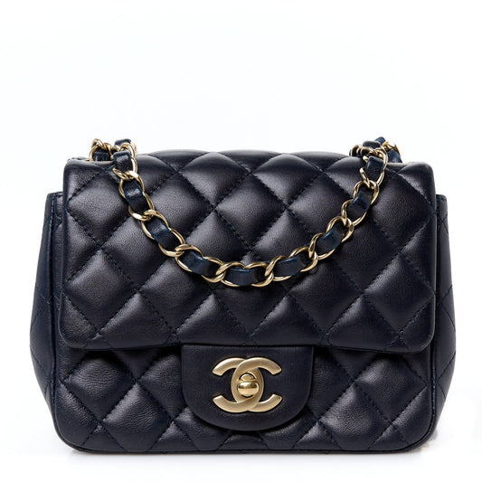 Lambskin Quilted Mini Square Flap Navy