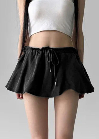 Black Solid Cotton Pants Skirt Elastic Waist Summer
