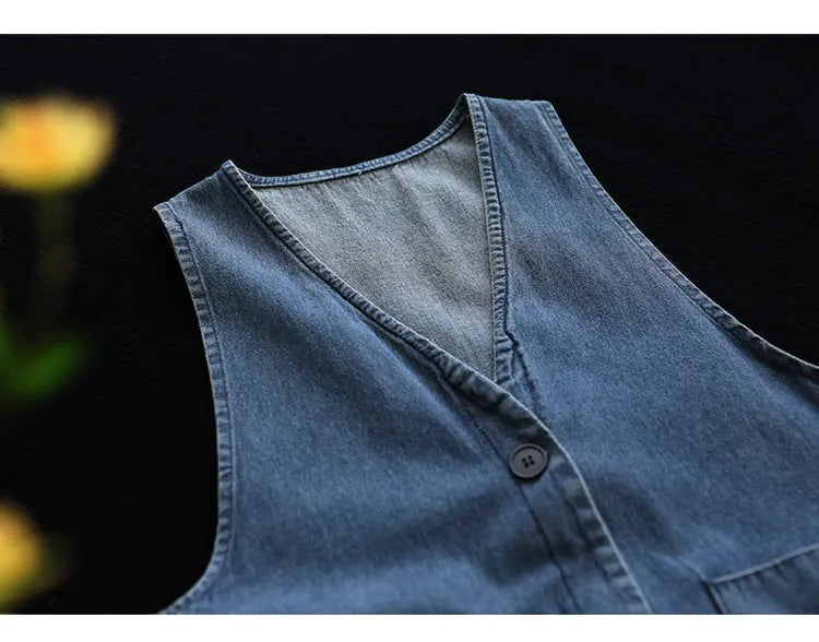 Mid Length Sleeveless Large Pocket V-Neck Plus Size Dress