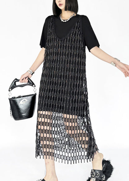 Fashion Black O Neck Cotton Two Piece Set Outfits Summer