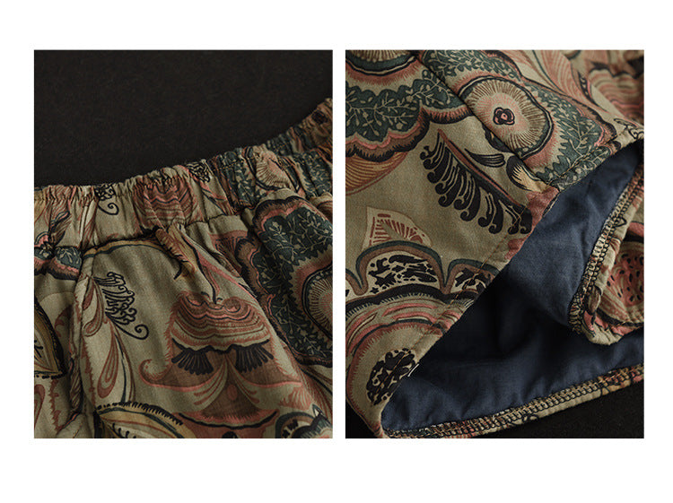 Ethnic Style Padded Quilted Printed Skirt