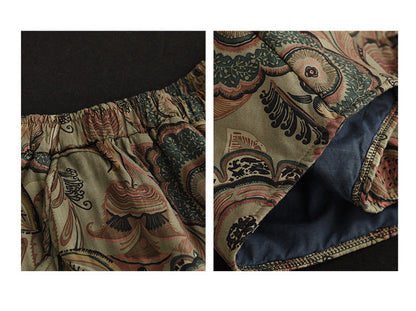 Ethnic Style Padded Quilted Printed Skirt