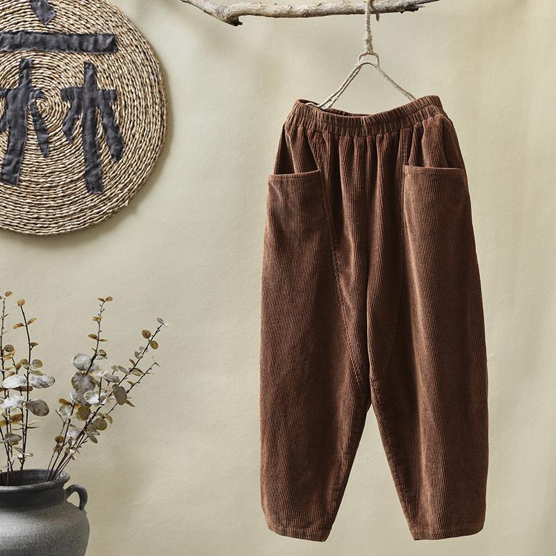 PLUS Size - Elastic Waist Corduroy Cotton Pants