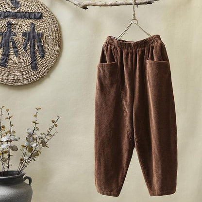 PLUS Size - Elastic Waist Corduroy Cotton Pants