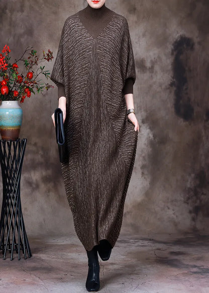 Unique Coffee Green Colour Patchwork Velour Vacation Dresses Batwing Sleeve