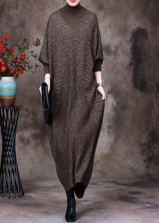 Unique Coffee Green Colour Patchwork Velour Vacation Dresses Batwing Sleeve