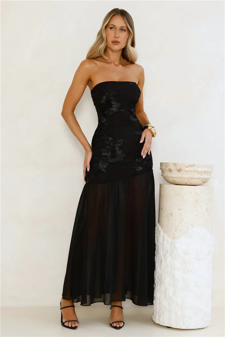 Timeless Affair Strapless Mesh Maxi Dress