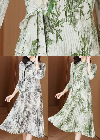 Vintage Grey Print Chiffon Oriental Dress Summer