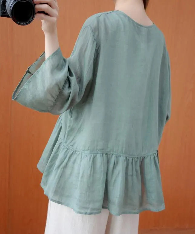 DIY v neck Ruffles summer clothes For Women Shape green blouse