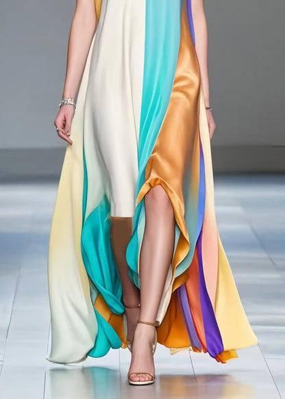 Beautiful Asymmetrical Patchwork Silk A Line Dresses Sleeveless