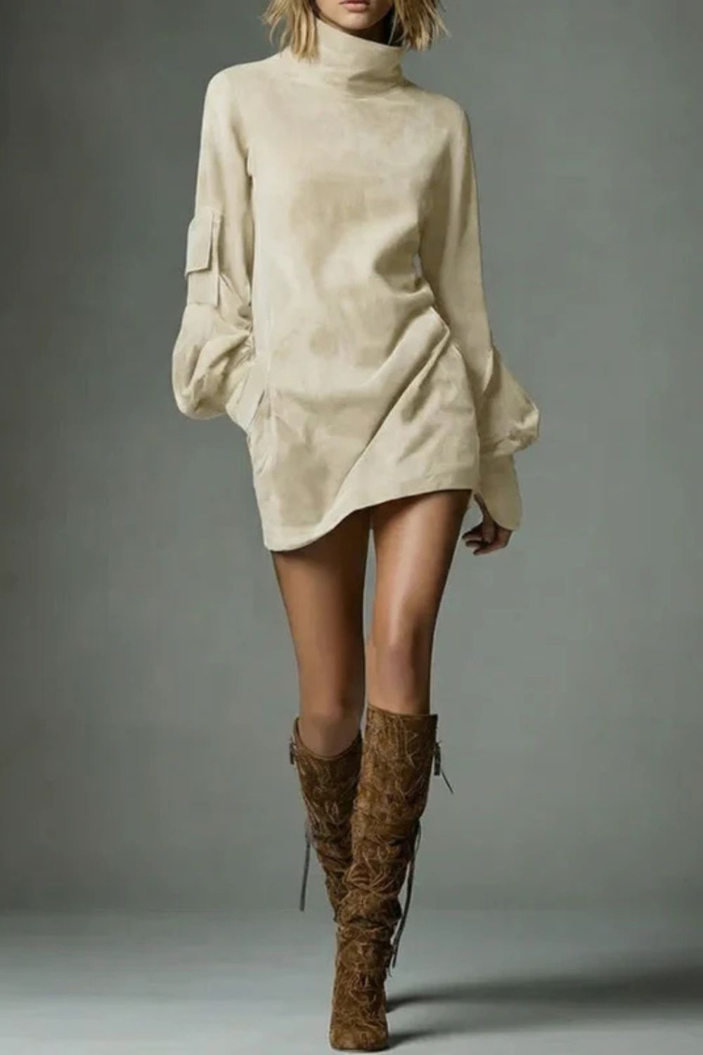 Marcella _ High neck silhouette _ Suede-effect mini dress