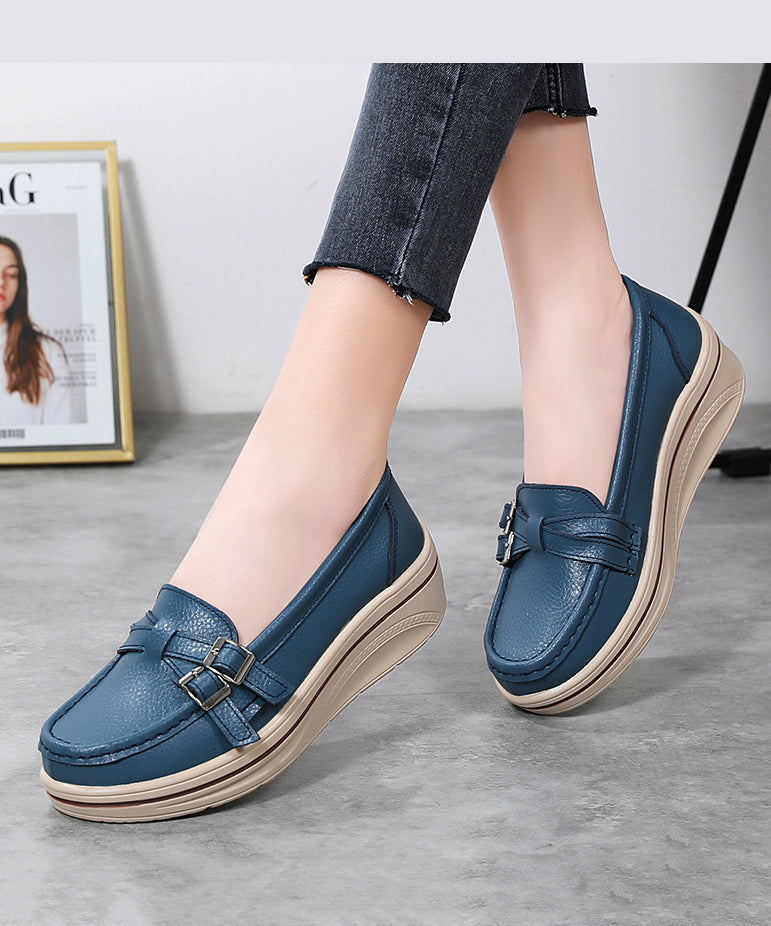Casual Splicing Platform Penny Loafers Red Cowhide Leather