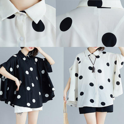 Simple lapel chiffon kaftans Pakistani white dotted Plus Size shirt Summer
