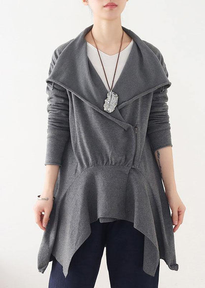 Chic Grey Peter Pan Collar Zippered Fall Short Coat