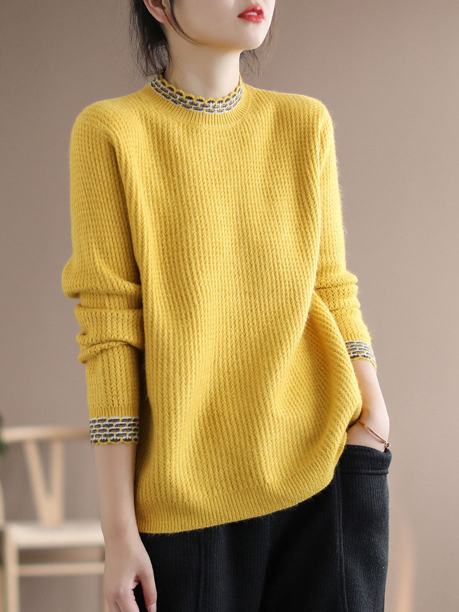Women Vintage Winter Spliced Knitted Loose Sweater