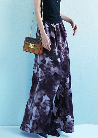 Plus Size Butterfly Print Elastic Waist Ice Silk Wide Leg Pants Summer