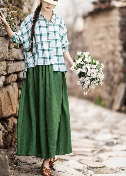 Fashion Green Elastic Waist A Line s Summer Linen