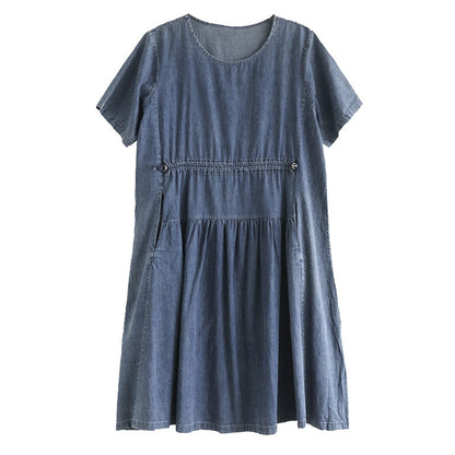 Literary Tencel Denim Mid Length Short Sleeve Dress