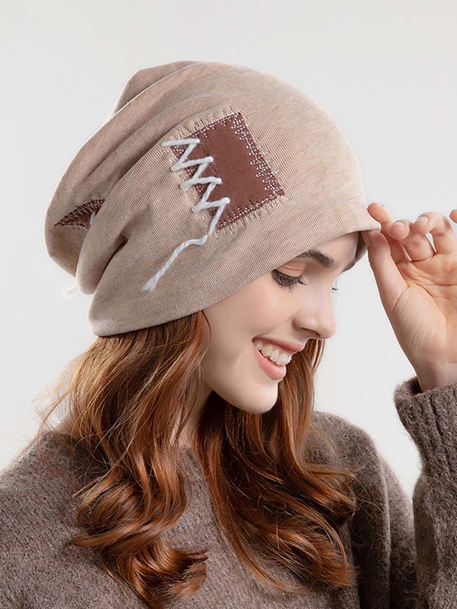 Winter Women Knitted Splicing Drawstring Hat
