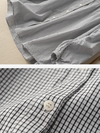 100% Natural Fabric Plaid Literary Retro Commuter Loose Shirt