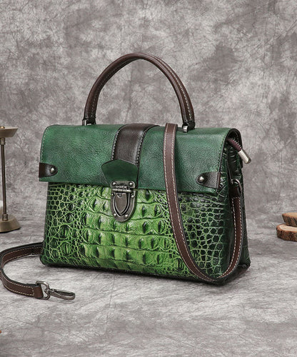 Art Yellow Crocodile pattern Paintings Calf Leather Satchel Handbag