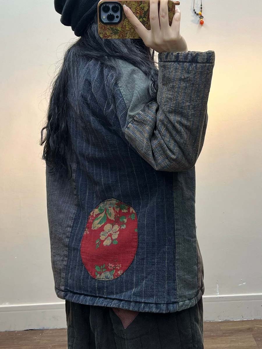 Women Irregular Print Chinese Style Cotton Coat
