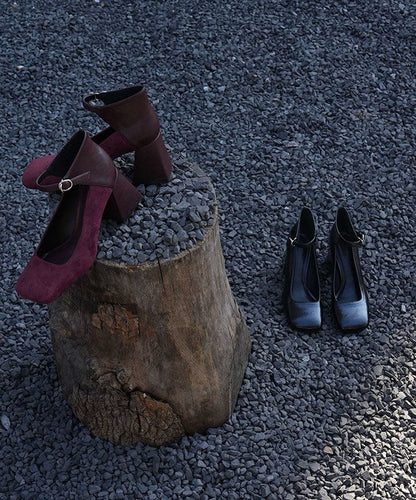 Chic Silver Buckle Strap Splicing Chunky Heel Shoes
