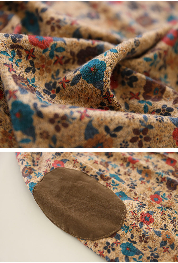 Artistic Print Knitted Vintage Floral T-Shirt
