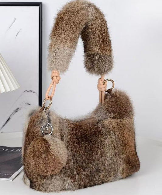 Boutique Brown Fuzzy Fur Fluffy Satchel Handbag