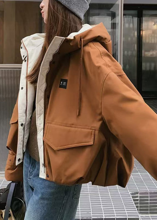 Elegant Coffee Oversized Fine Cotton Filled Womens Parka Winter