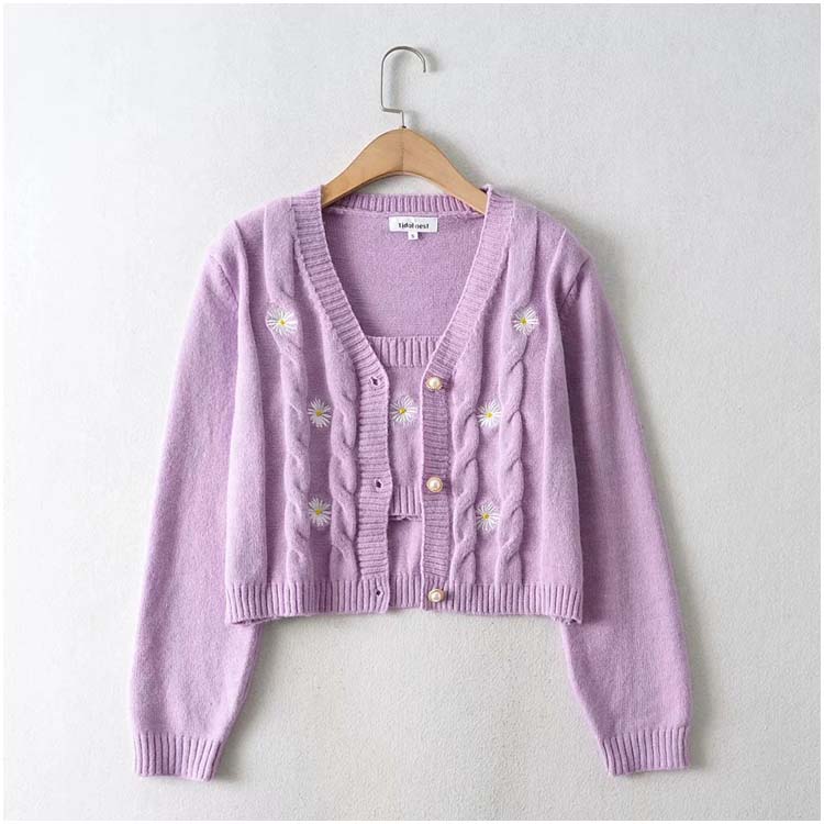 Vintage flower embroidery short loose cardigan top coat  7212