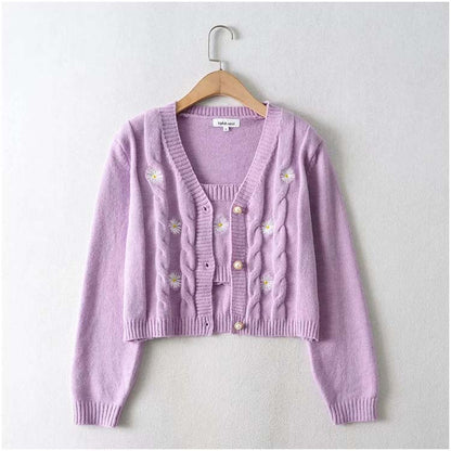 Vintage flower embroidery short loose cardigan top coat  7212