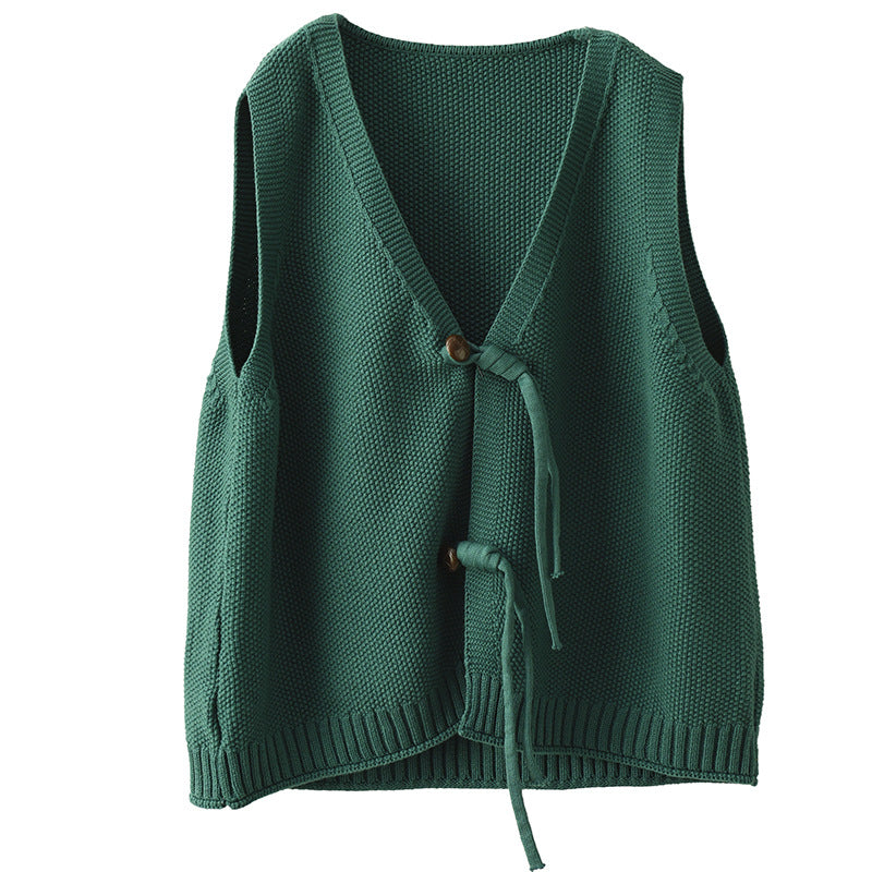 Vintage Cotton Knit Sleeveless V-Neck Vest