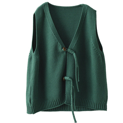 Vintage Cotton Knit Sleeveless V-Neck Vest