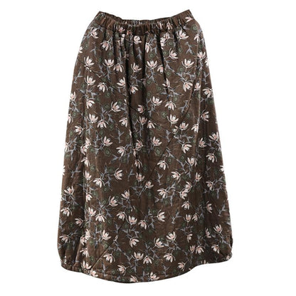 Retro Cotton Linen Quilted Thick Print Floral Skirt