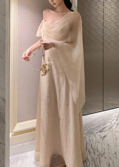 Elegant Apricot Asymmetrical Solid Silk Maxi Dresses Summer