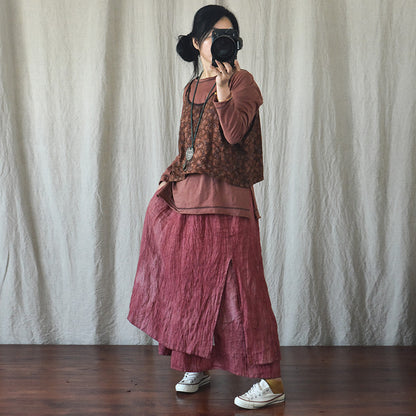 Literary Retro Cotton And Linen Distressed Linen Casual Skirt