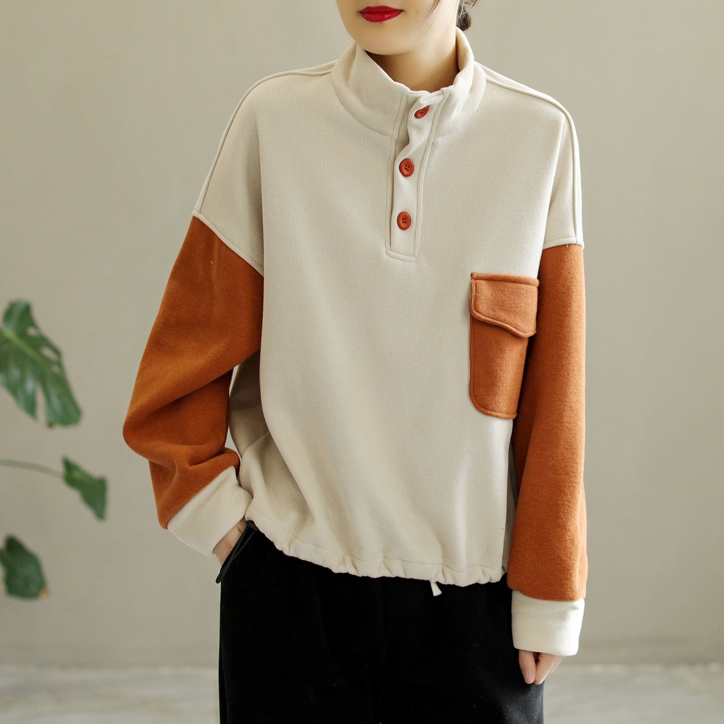 Winter Casual Color Matching Loose Furred Sweater