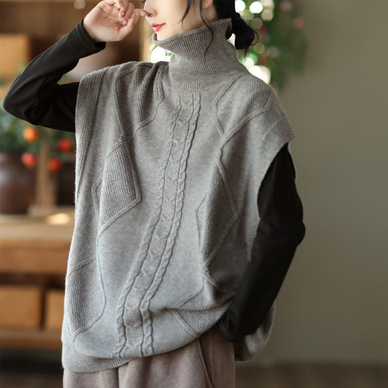 Vintage Twist Knit Turtleneck Vest