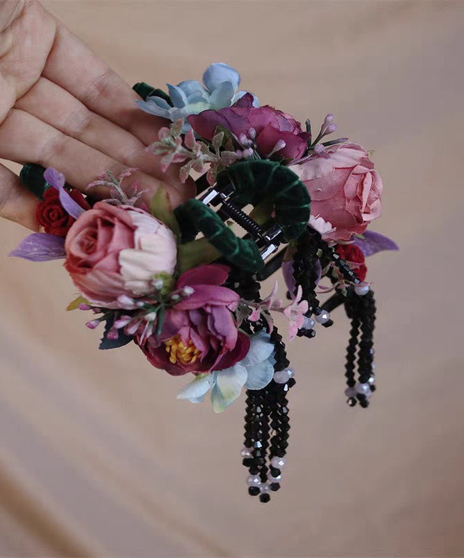 Cute Rainbow Alloy Cloth Floral Tassel Hairpin