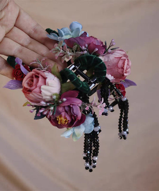 Cute Rainbow Alloy Cloth Floral Tassel Hairpin