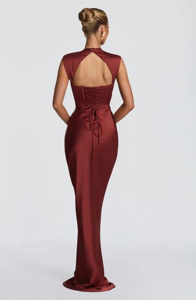 Satin Sleeveless Lace-Up Backless Mermaid Evening Gown
