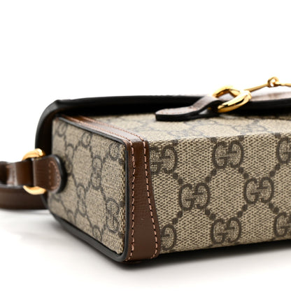 GG Supreme Monogram Mini Horsebit 1955 Shoulder Bag Beige Brown Sugar