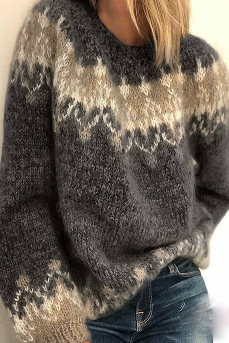 Jacquard Casual Round Neck Sweater