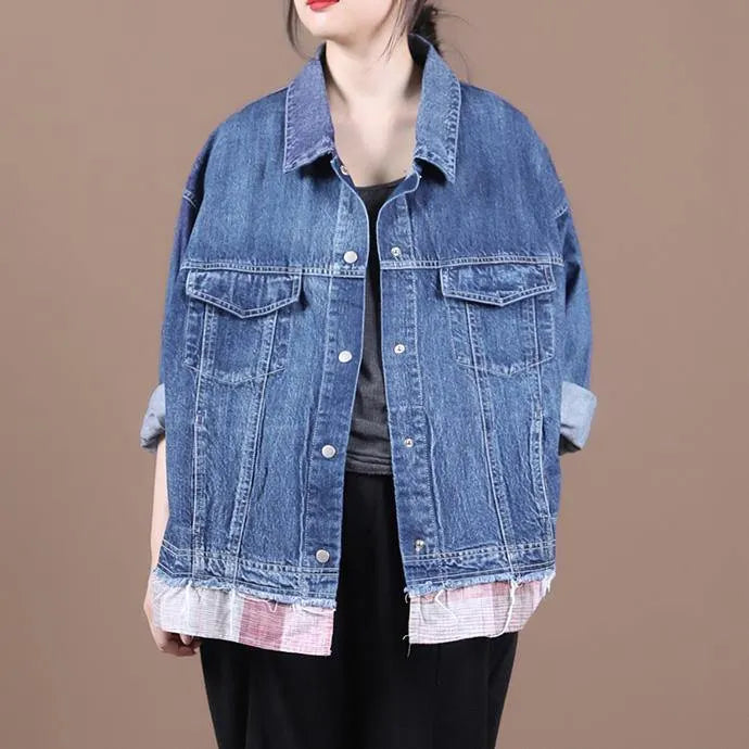 French lapel patchwork Fine fall clothes For Women denim blue Dresses women coats