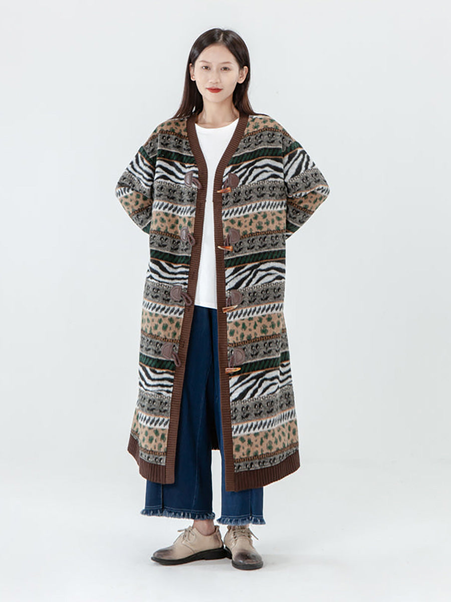 Plus Size - Vintage Pocket Breasted Long Sleeve Sweater Coat