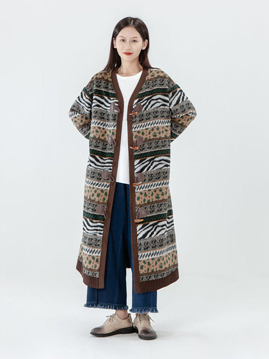 Plus Size - Vintage Pocket Breasted Long Sleeve Sweater Coat