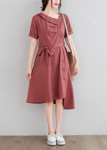 diy red clothes For Women asymmetric pockets daily Dress