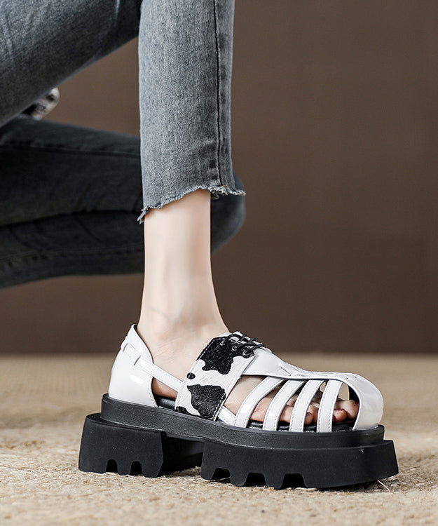 Platform Black Leopard Roman Sandals 2025 New Hollow Out Design