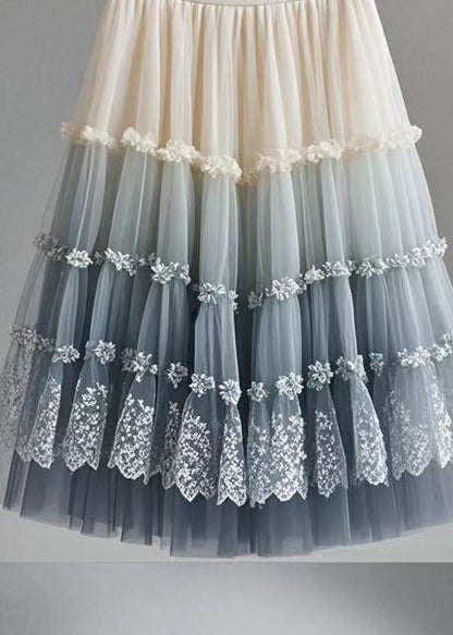 Plus Size Gradient Color Ruffled Print Tulle Skirt Summer